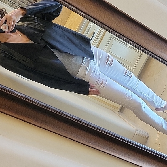 Collection B New York Faux Leather Hi-low Cascading Front Open Jacket, M - Picture 11 of 17